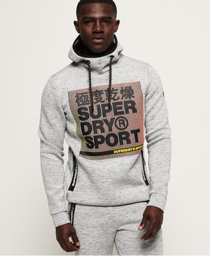 Superdry Gym Tech Stretch Graphic Overhead Férfi Kapucnis Pulóver Világos Szürke | PWRDF3407